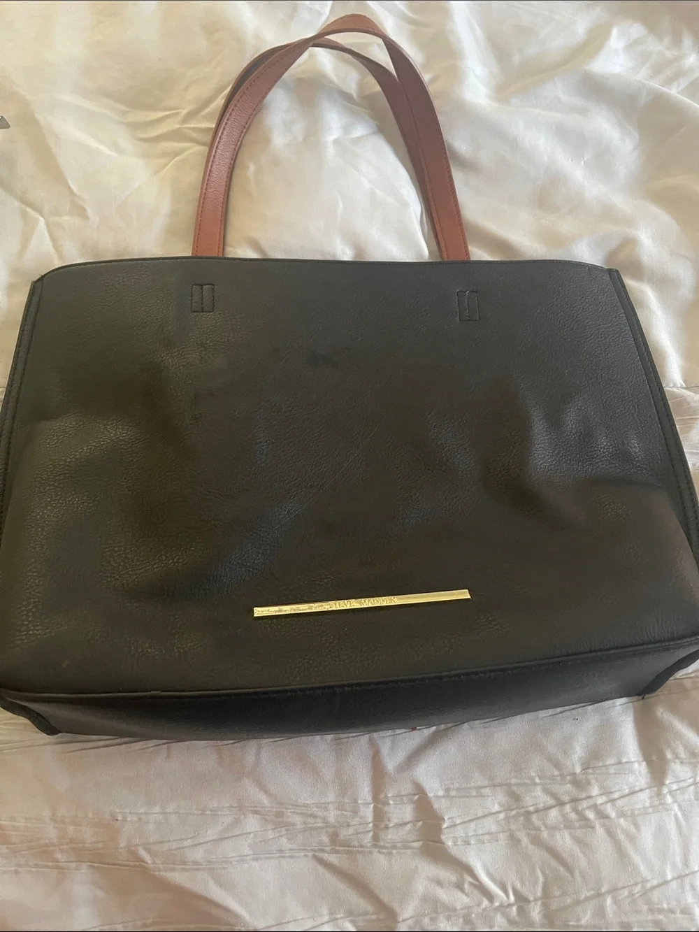 Steve Madden Black Tote Bag with Brown Handles